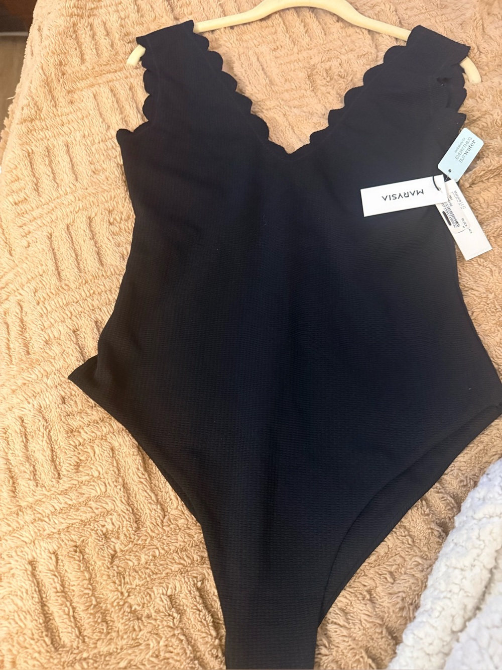 Marysia Black Scalloped V-Neck One-Piece Swim